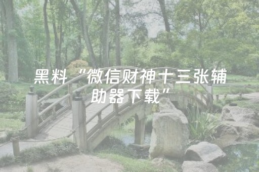 玩家必看攻略“微信财神十三张辅助器下载”（可以设置输赢吗)
