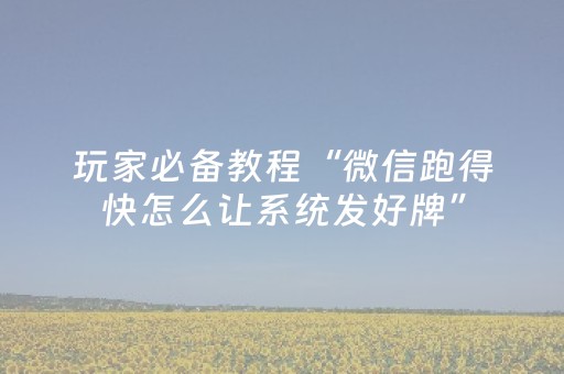 玩家必备教程“微信跑得快怎么让系统发好牌”（插件可信吗)