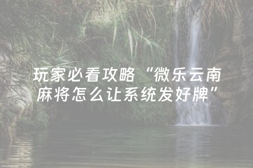 玩家必看攻略“微信小程序麻将作假视频”（装挂怎么安装)