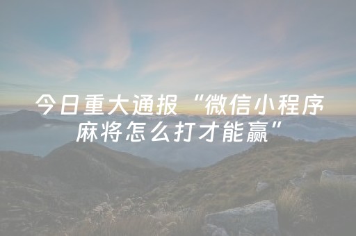必看盘点揭秘“微信小程序麻将怎么设置才能赢”（如何提高胜率)