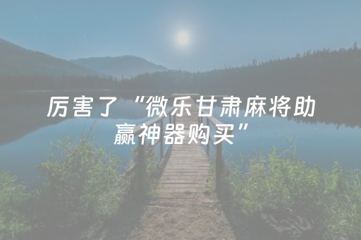 厉害了“微乐甘肃麻将助赢神器购买”（怎么控制输赢)