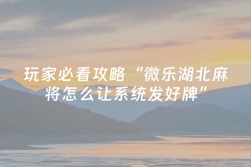 必备攻略“微乐宁夏麻将怎么提高胜率”（AI辅助胡牌规则)