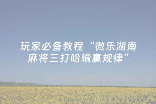 玩家必备教程“微乐湖南麻将三打哈输赢规律”（怎么设置才能赢)