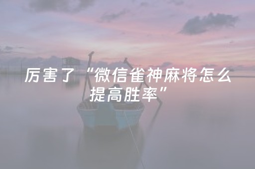 厉害了“微信雀神麻将怎么提高胜率”（助赢神器)