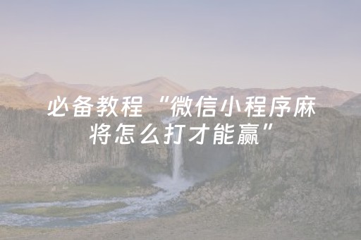 实测辅助“程序麻将机视频（专用辅牌神器免安装）