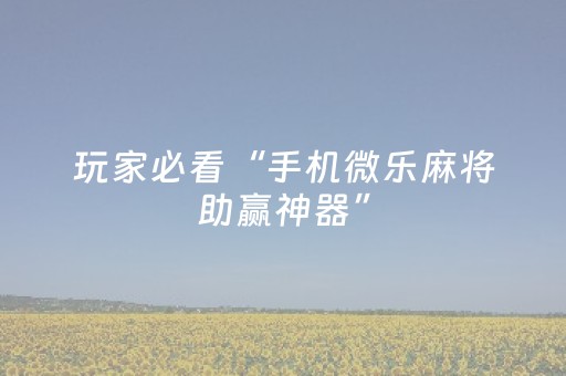 玩家必看“手机微乐麻将助赢神器”（神器最新免费)