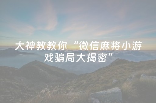 大神教教你“微信麻将小游戏骗局大揭密”（专用神器下载)