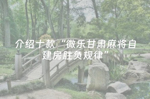 介绍十款“微乐甘肃麻将自建房胜负规律”（技巧和打好牌方法)