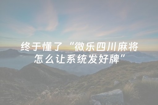 终于懂了“微乐四川麻将怎么让系统发好牌”（辅助器插件)