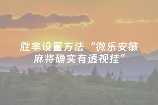 胜率设置方法“微乐安徽麻将确实有透视挂”（透明器教程)