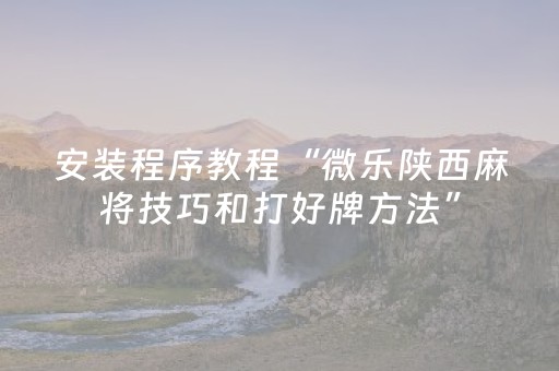 安装程序教程“微乐陕西麻将技巧和打好牌方法”（怎么能让牌好一点)