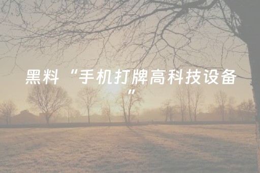 黑料“手机打牌高科技设备”（辅助器下载)