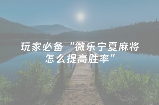 玩家必备“微乐宁夏麻将怎么提高胜率”（神器最新免费)