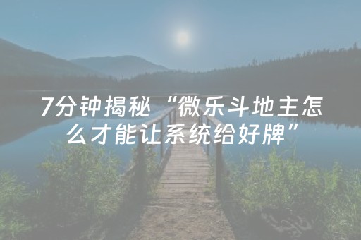 7分钟揭秘“微乐斗地主怎么才能让系统给好牌”（小程序控牌器)