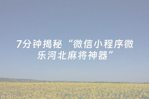 7分钟揭秘“微信小程序微乐河北麻将神器”（开挂辅助插件)