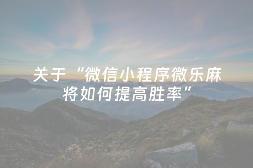 关于“微信小程序微乐麻将如何提高胜率”（辅助器通用版)