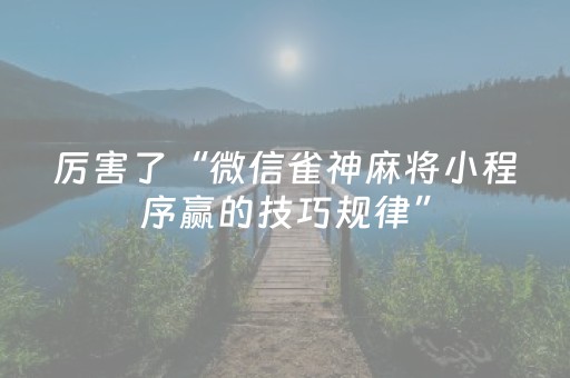 厉害了“微信雀神麻将小程序赢的技巧规律”（外辅工具)