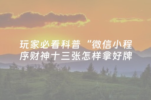 玩家必看科普“微信小程序财神十三张怎样拿好牌”（确实有插件吗)