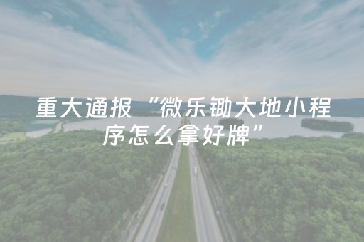 重大通报“微乐锄大地小程序怎么拿好牌”（小程序控牌器)