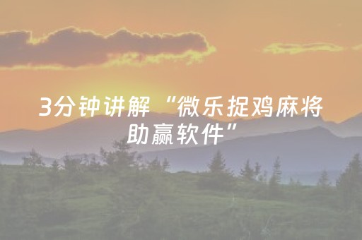 3分钟讲解“微乐捉鸡麻将助赢软件”（做弊器软件下载)