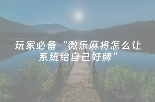 玩家必备“微乐麻将怎么让系统给自己好牌”（万能开挂器)