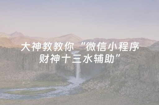 大神教教你“微信小程序财神十三水辅助”（攻略插件)