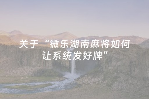 关于“微乐湖南麻将如何让系统发好牌”（做弊器软件下载)