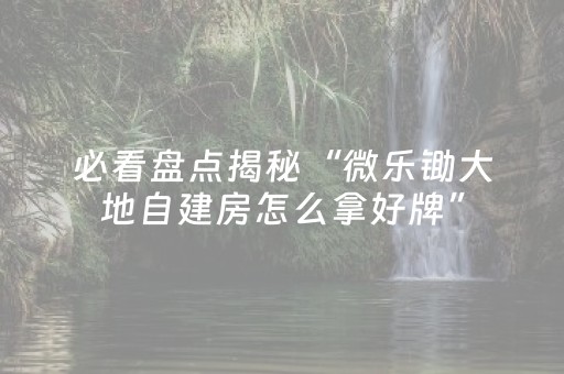 必看盘点揭秘“微乐锄大地自建房怎么拿好牌”（神器最新免费)