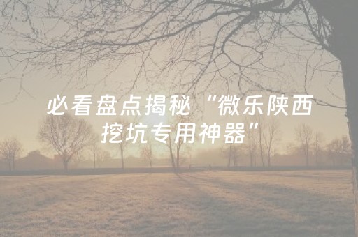 必看盘点揭秘“微乐陕西挖坑专用神器”（究竟是不是有挂)