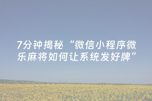 7分钟揭秘“微信小程序微乐麻将如何让系统发好牌”（辅牌器插件购买)