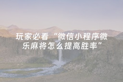 玩家必看“微信小程序微乐麻将怎么提高胜率”（技巧和打好牌方法)