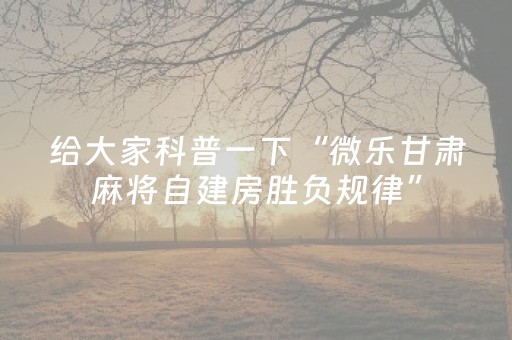 给大家科普一下“微乐甘肃麻将自建房胜负规律”（神器最新免费)