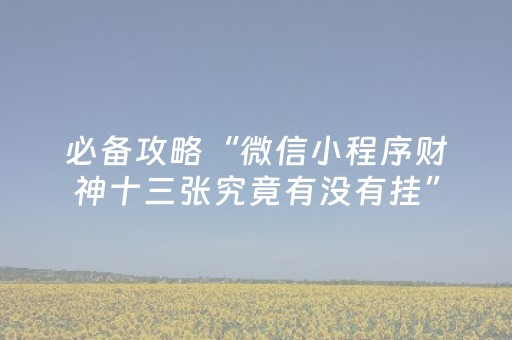 必备攻略“微信小程序财神十三张究竟有没有挂”（开挂辅助器插件)