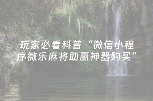 玩家必看科普“微信小程序微乐麻将助赢神器购买”（如何提高胜率)