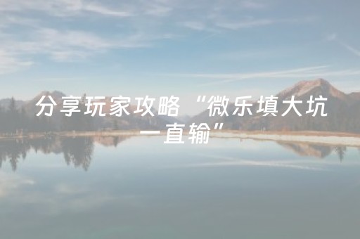 分享玩家攻略“微乐填大坑一直输”（提高胜率技巧)