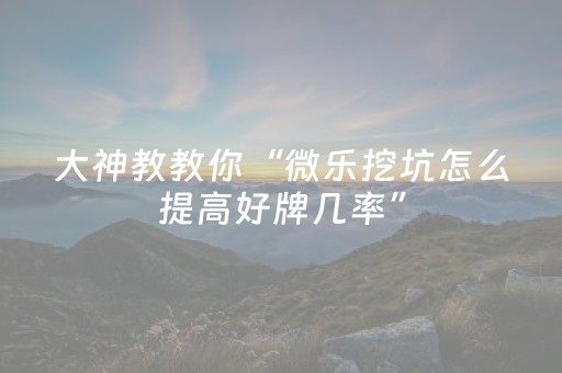大神教教你“微乐挖坑怎么提高好牌几率”（怎么让系统给自己好牌)