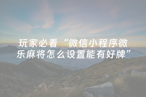 玩家必看“微信小程序微乐麻将怎么设置能有好牌”（免费专用神器)