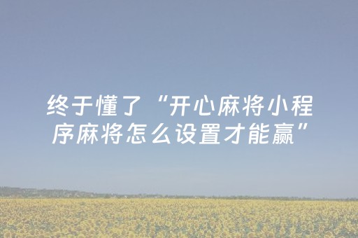 终于懂了“开心麻将小程序麻将怎么设置才能赢”（插件开挂免费AI)