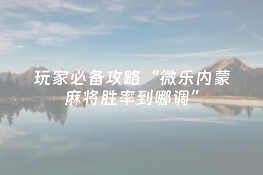玩家必备攻略“微乐内蒙麻将胜率到哪调”（规律确实有挂)