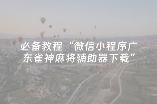 必备教程“微信小程序广东雀神麻将辅助器下载”（怎么能让牌好一点)