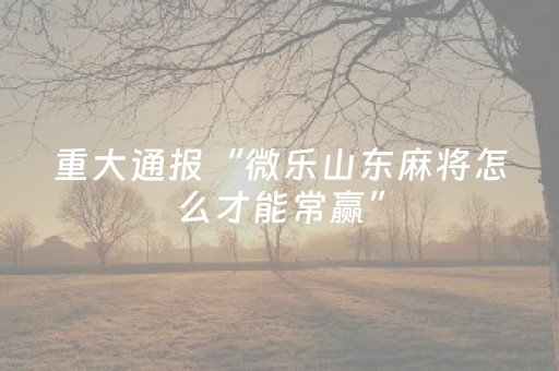 重大通报“微乐山东麻将怎么才能常赢”（自建房怎么拿好牌)