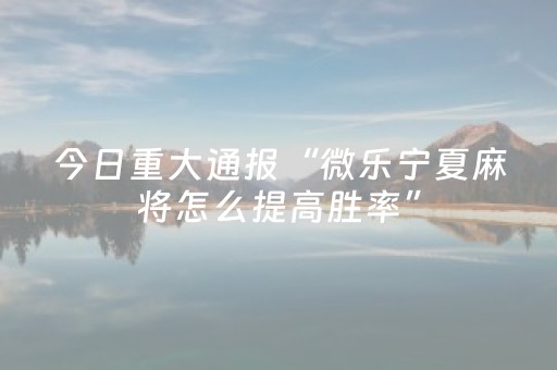 今日重大通报“微乐宁夏麻将怎么提高胜率”（小程序必赢神器)