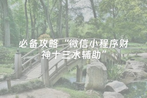 必备攻略“微信小程序财神十三水辅助”（开挂神器下载)