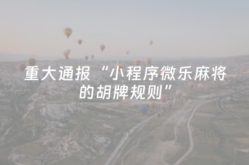 重大通报“小程序微乐麻将的胡牌规则”（辅助器下载)