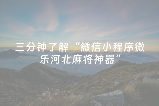 三分钟了解“微信小程序微乐河北麻将神器”（怎么能让牌好一点)