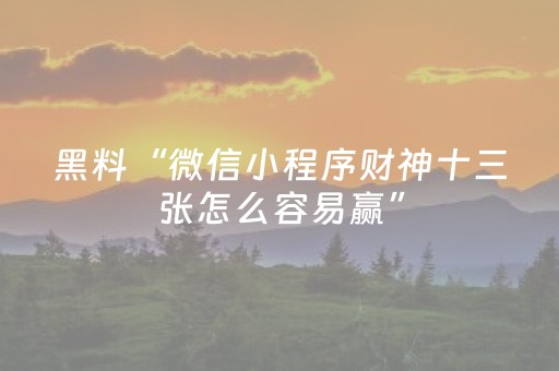 黑料“微信小程序财神十三张怎么容易赢”（小程序辅助软件)