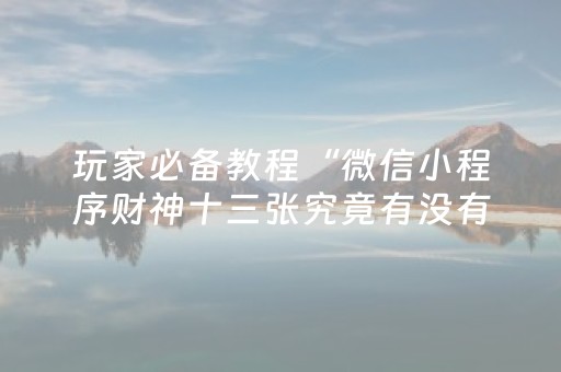 玩家必备教程“微信小程序财神十三张究竟有没有挂”（赢的技巧规律)
