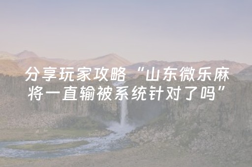 分享玩家攻略“山东微乐麻将一直输被系统针对了吗”（透明器教程)