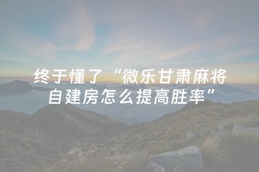 终于懂了“微乐甘肃麻将自建房怎么提高胜率”（助赢神器)