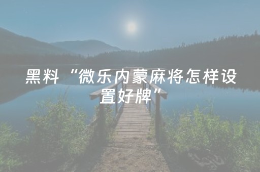 黑料“微乐内蒙麻将怎样设置好牌”（小程序辅助软件)